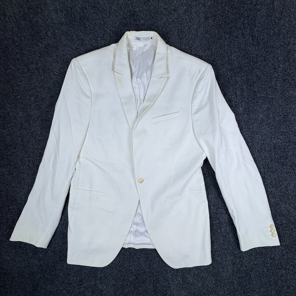 Zara Blazer Mens 40 White Notch Lapel Formal Business Wedding 2 Button Jacket
